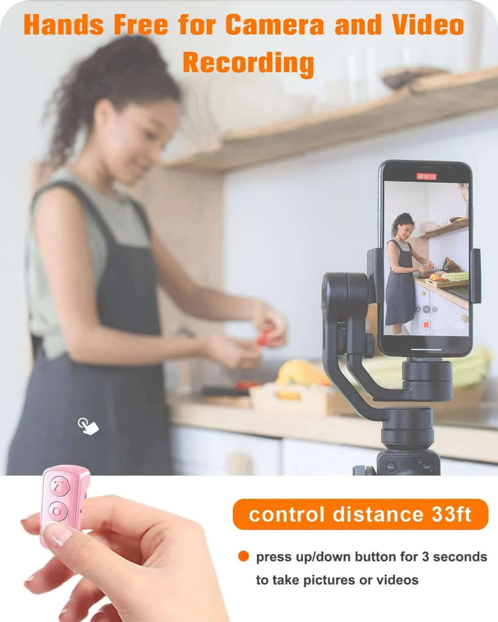 Hands-free camera and video recording setup with remote control up to 33ft, ideal for capturing kitchen activities.