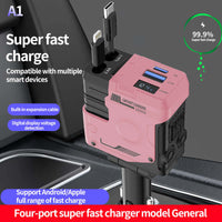 Four-in-One Retractable Car Charger: Super-Fast Charging, Multiple Ports