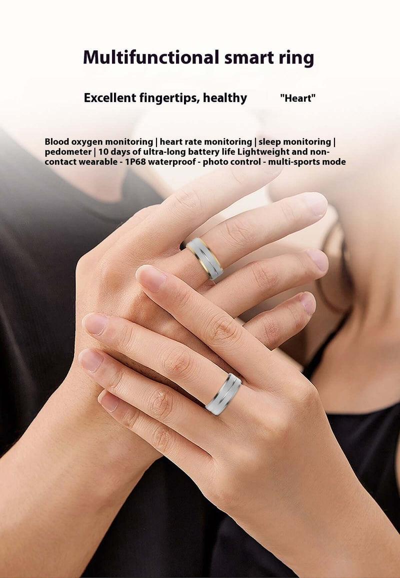 2024 Smart Ring for Men & Women tracking health metrics, with hands displaying sleek lightweight design and multifunction features.