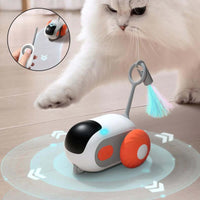 Cat playing with a remote-controlled interactive toy car with USB charging and self-moving features