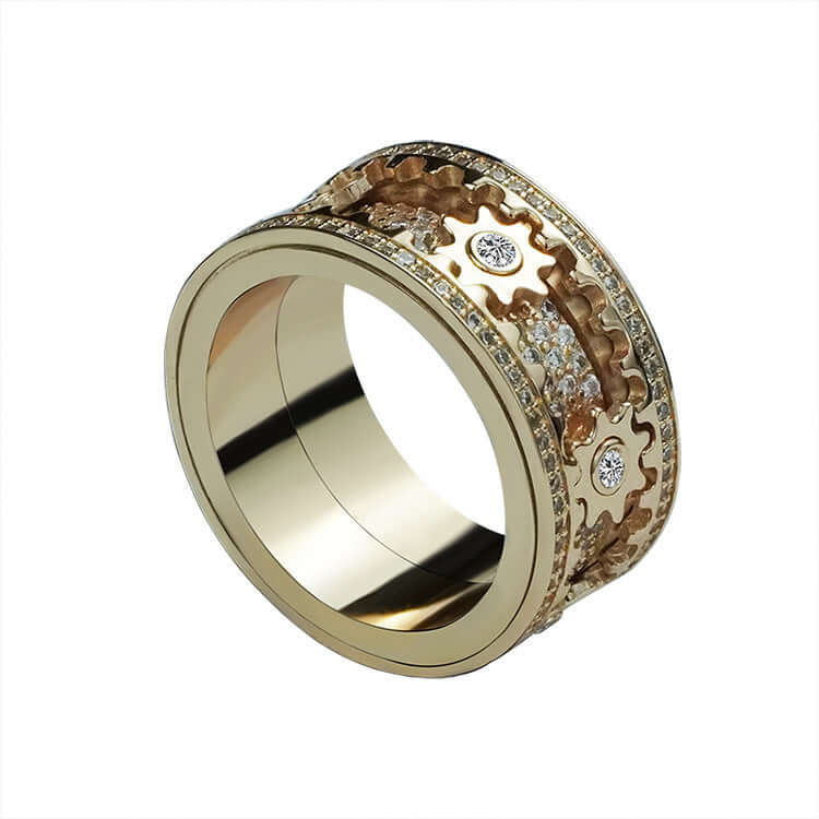 Stylish fidget ring for anxiety and focus with rotating band, gold and diamond design. Discreet stress relief ring by Lush Homing.