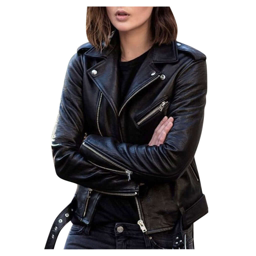 Street Style Zip Imitation Leather Jacket, short length with lapel collar, edgy and trendy fashion for your wardrobe upgrade