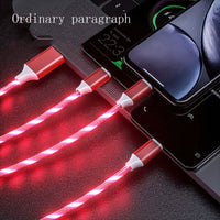 3 In 1 Micro USB Type C Cable LED Flowing Light Type C Chager Cable Mobile Phone Charging Wire