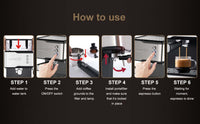 Step-by-step guide on how to use the Geek Chef 20 Bar Espresso Machine to make espresso at home.