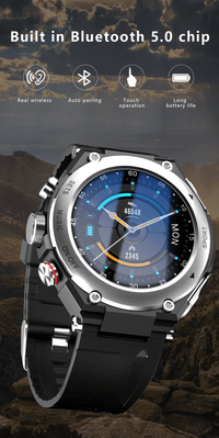 T92 Smartwatch with built-in Bluetooth 5.0 chip, featuring real wireless connectivity, auto pairing, touch operation, and long battery life