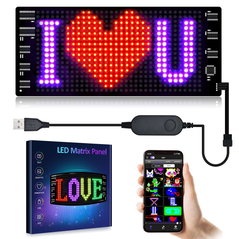 Programmable car LED sign displaying "I love U" with app control and LED matrix panel box