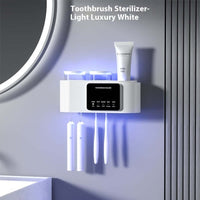 Intelligent Drying UV Toothbrush Sterilizer in White Mounted on Bathroom Wall