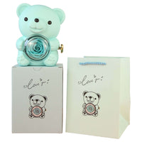 Everlasting Love: Eternal Rose Bear with Rotating Jewelry Box