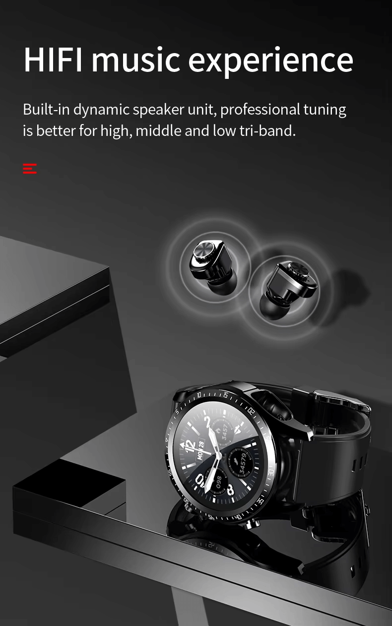 T92 Smartwatch with detachable earbuds, featuring HiFi music experience and dynamic sound for high, mid, and low tri-band.