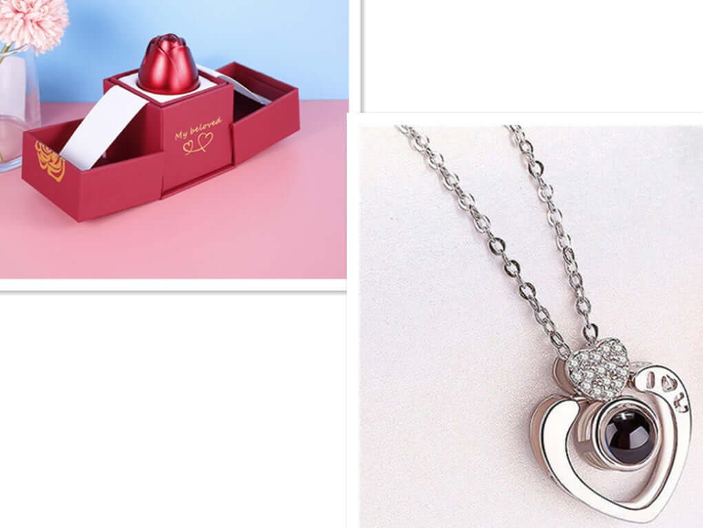 Heiße Valentinstag Geschenke Metall Rose Schmuck Geschenk-Box Halskette für Hochzeit Freundin Halskette Geschenke