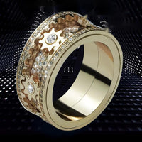 Stylish gold fidget ring with rotating band for discreet anxiety and stress relief. Perfect accessory to improve focus and elevate your style.