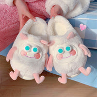 Women's plush thermal cotton slippers with cute cartoon pattern for winter comfort