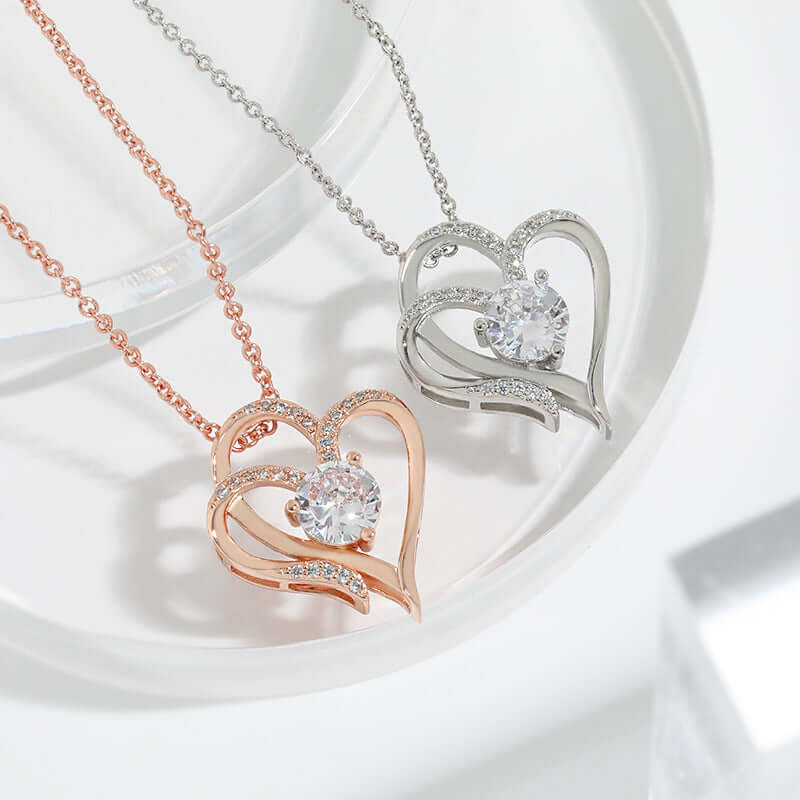 Collier Double Love en Zircon avec Strass Ins Collier Personnalisé en Forme de Coeur Chaîne de Clavicule Bijoux Pour Femmes Saint Valentin