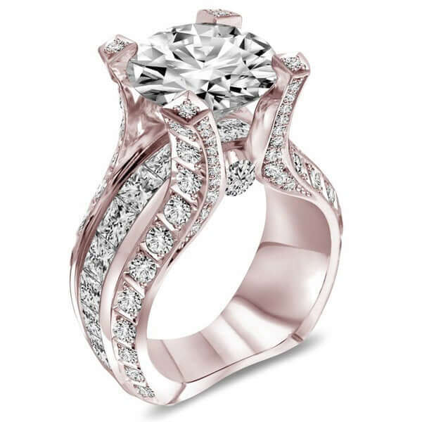 Rose Gold Oval Cubic Zirconia Engagement Ring with sparkling accents and intricate band design