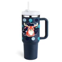 40oz Insulated Tumbler with Handle and Straw, Features Reindeer Design, High-Grade Stainless Steel, Keeps Beverages Hot or Cold