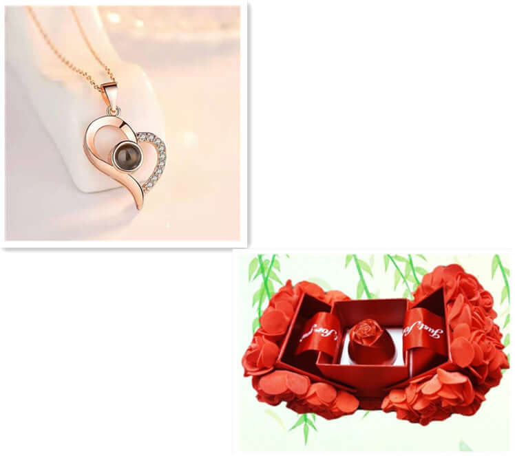 Heiße Valentinstag Geschenke Metall Rose Schmuck Geschenk-Box Halskette für Hochzeit Freundin Halskette Geschenke