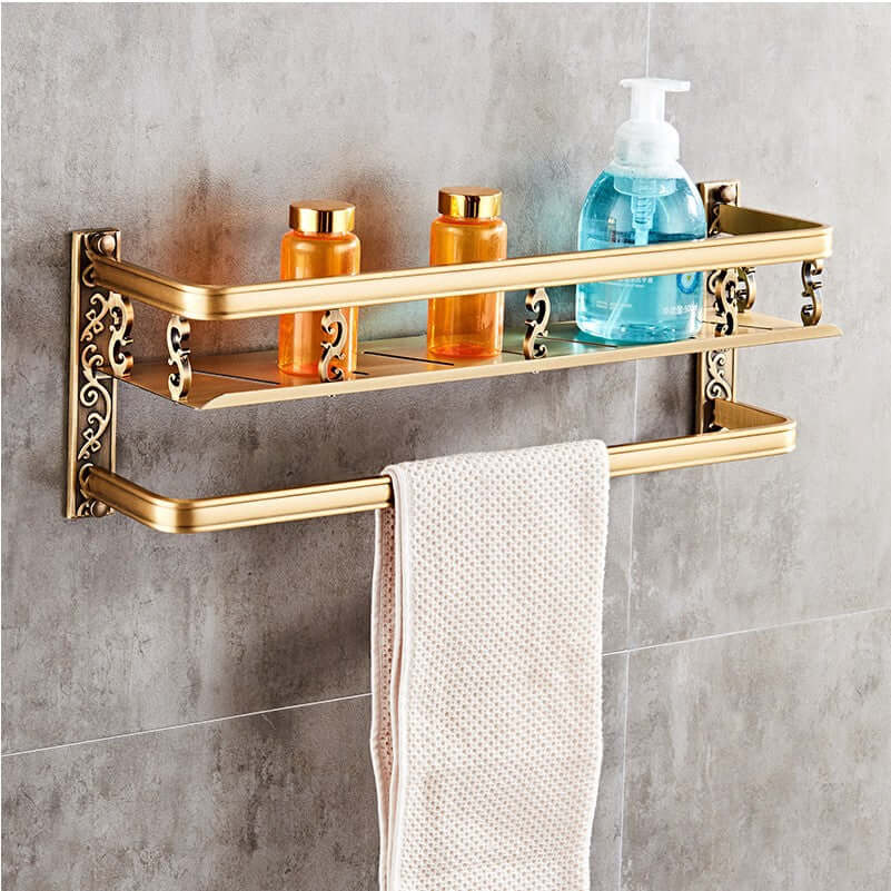 Space-saving shower shelf organizer with pole for shampoo, conditioner, body wash, soap, and more