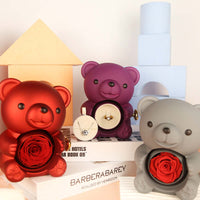 Everlasting Love: Eternal Rose Bear with Rotating Jewelry Box