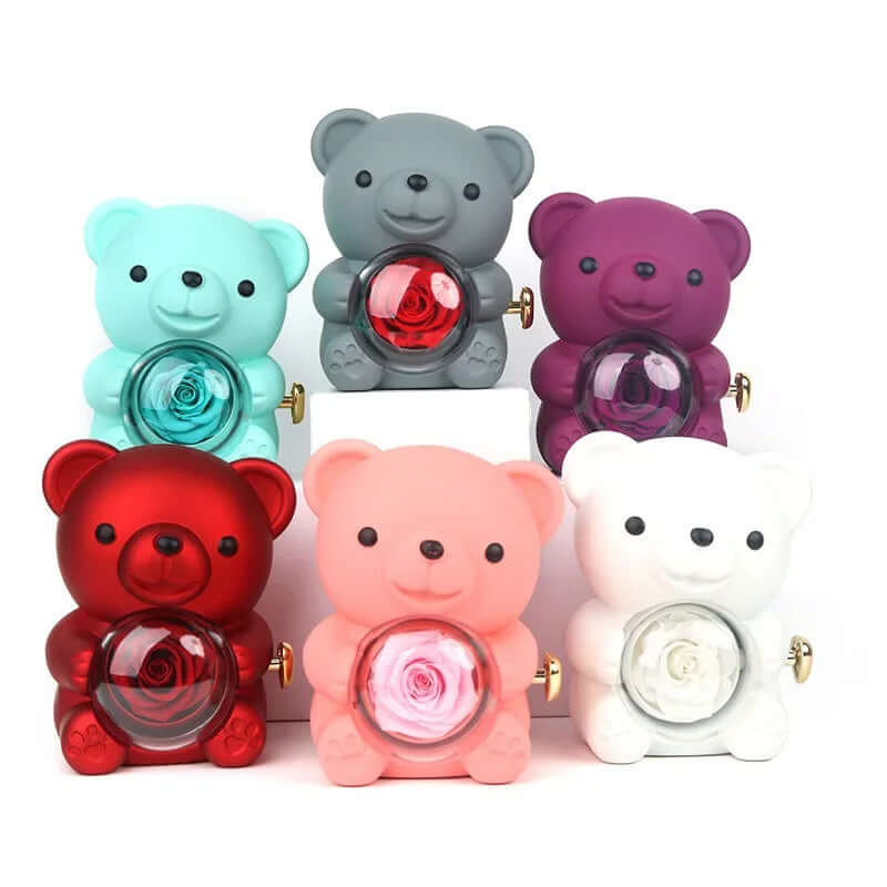 Everlasting Love: Eternal Rose Bear with Rotating Jewelry Box