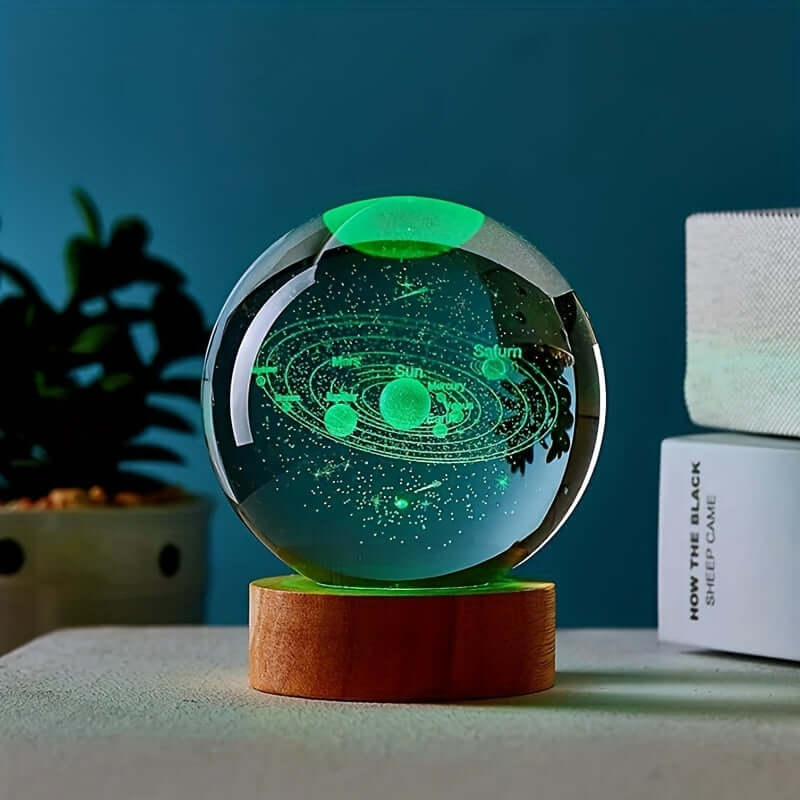 3D Solar System Crystal Ball Night Light showcasing laser-engraved planets, perfect for igniting a child’s curiosity and imagination