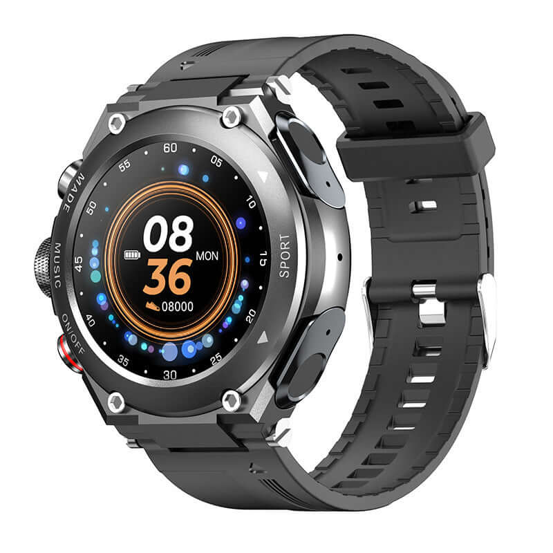 T92 Smartwatch with Detachable Earbuds featuring fitness tracking and music playback with a stylish black design