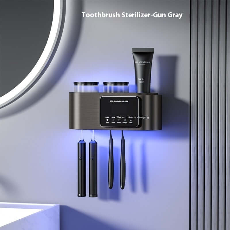 Intelligent drying toothbrush sterilizer storage UV in gun gray mounted on a bathroom wall