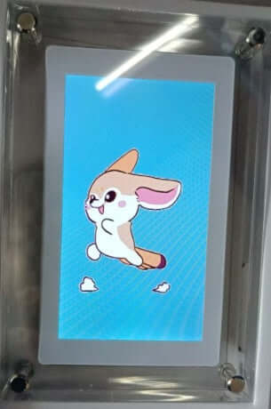 Digital picture frame displaying a cute animated character.