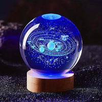 3D Solar System Crystal Ball Night Light showcasing a detailed laser-engraved image of the solar system, perfect for igniting children's curiosity.