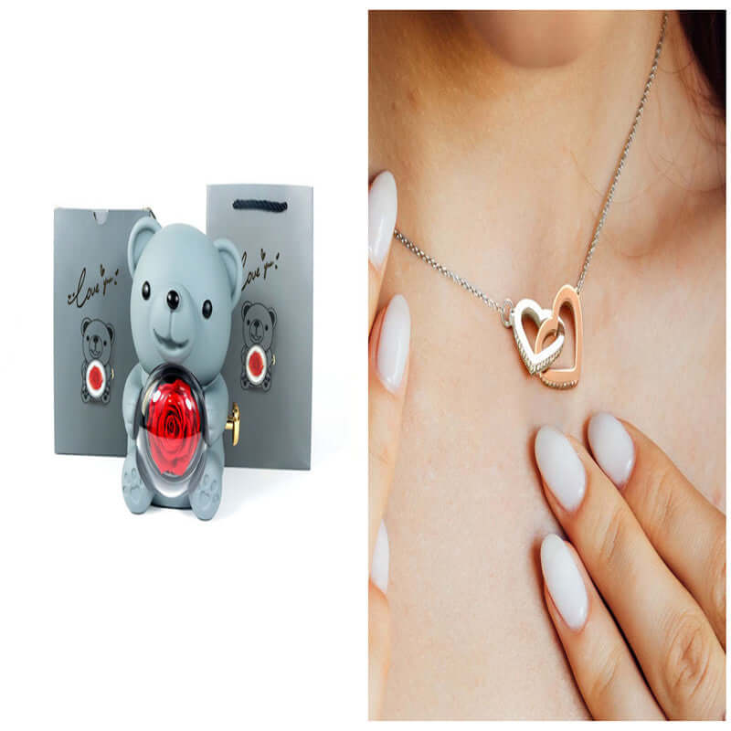 Everlasting Love: Eternal Rose Bear with Rotating Jewelry Box