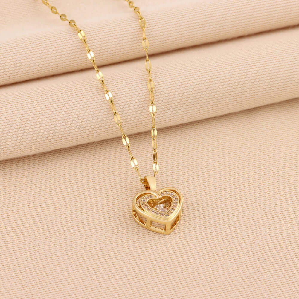 Cadeau de Saint Valentin Pendentif d'amour intelligent à double couche Collier en acier titane Bijoux fantaisie pour femme