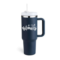 40 Oz Insulated Tumbler With Handle and Straw - Happy Halloween Text, High-Grade Stainless Steel for Hot or Cold Beverages