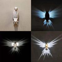 Owl wall lamp: A person standing in a room with the owl wall lamp turned on, creating a warm and inviting atmosphere.