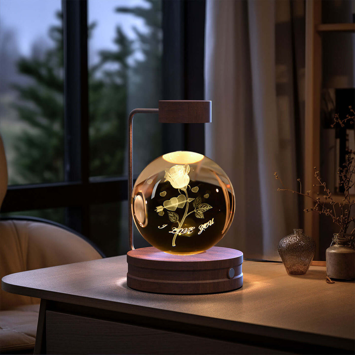 Crystal Ball Cosmic Dinosaur Indoor Night Light USB Power Warm Bedside Birthday Gift Night Lamp in a cozy room setting