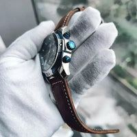 Reef Tiger/RT Luxury Blue Military Sport Watch Men Leather Strap Calendar Automatic Mechanical Watch Sapphire Waterproof Clock