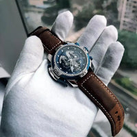 Reef Tiger/RT Luxury Blue Military Sport Watch Men Leather Strap Calendar Automatic Mechanical Watch Sapphire Waterproof Clock