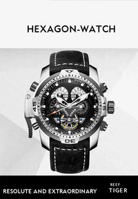 Reef Tiger/RT Luxury Blue Military Sport Watch Men Leather Strap Calendar Automatic Mechanical Watch Sapphire Waterproof Clock