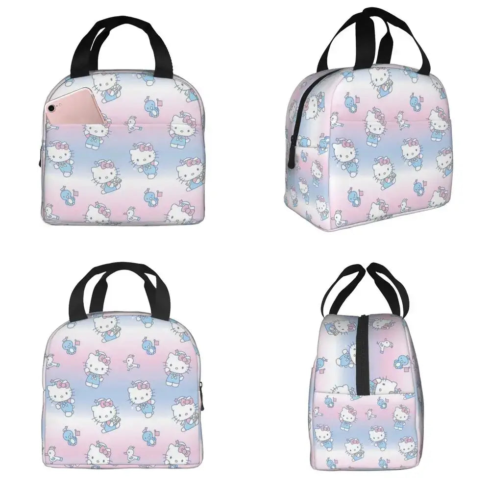 Sacs à lunch isolés Hello Kitty Cartoon Conteneur à lunch haute capacité Sac thermique Boîte à lunch Fourre-tout École Extérieur Fille Garçon