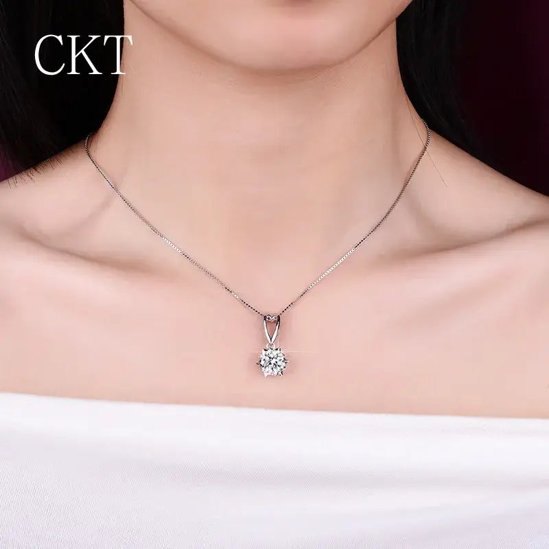 Collier de luxe en platine PT950 certifié 1CT avec pendentif en moissanite et diamant tournesol pour femme, bijoux de mariage