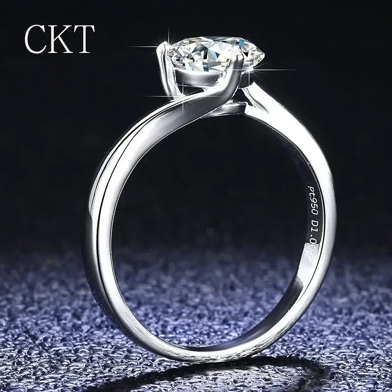 100% Original 18K White Gold VVS 1 Carat D Color Moissanite Diamond Ring Luxury Wedding Band Fine Jewelry for Women Gift