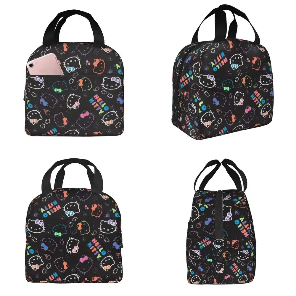 Sacs à lunch isolés Hello Kitty Cartoon Conteneur à lunch haute capacité Sac thermique Boîte à lunch Fourre-tout École Extérieur Fille Garçon