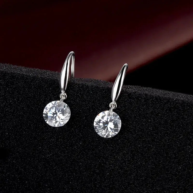 2024 New Round Crystal Zircon Drop Earrings for Women Golden Silver Color Hook Earrings Brief Wedding Party Fashion Jewelry Gift