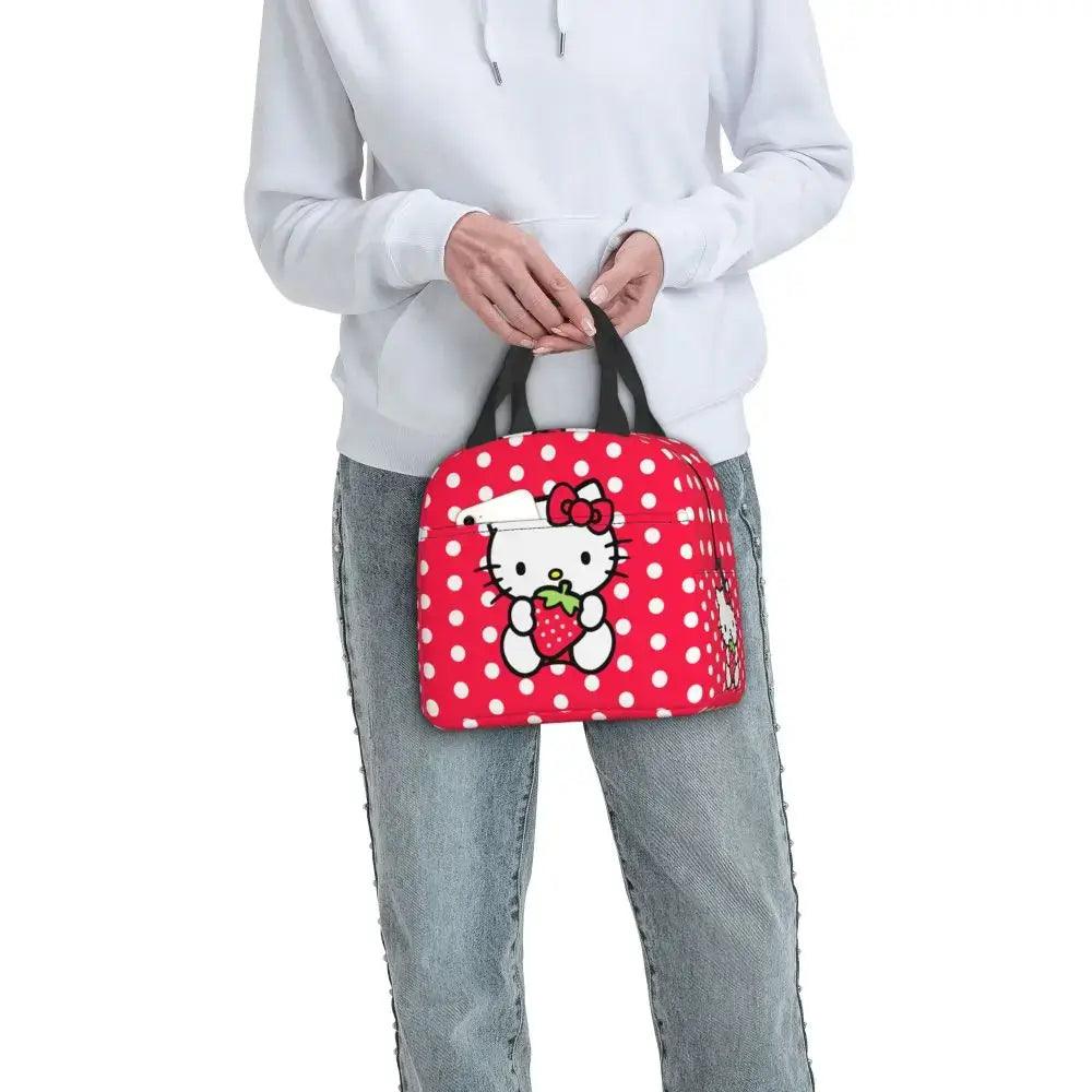 Benutzerdefinierte Hello Kitty Cat Lunchtasche, auslaufsichere Kühltasche, wärmeisoliert, Bento-Box für Frauen und Kinder, Picknick, Reise-Lebensmittel-Tragetaschen