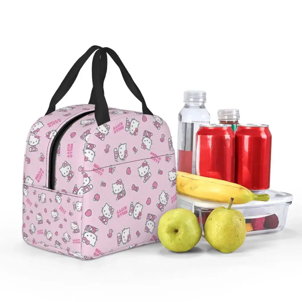 Sacs à lunch isolés Hello Kitty Cartoon Conteneur à lunch haute capacité Sac thermique Boîte à lunch Fourre-tout École Extérieur Fille Garçon