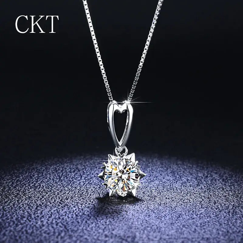 Collier de luxe en platine PT950 certifié 1CT avec pendentif en moissanite et diamant tournesol pour femme, bijoux de mariage