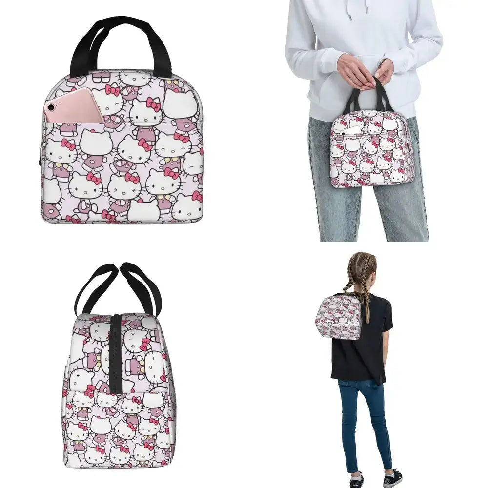 Sacs à lunch isolés Hello Kitty Cartoon Conteneur à lunch haute capacité Sac thermique Boîte à lunch Fourre-tout École Extérieur Fille Garçon