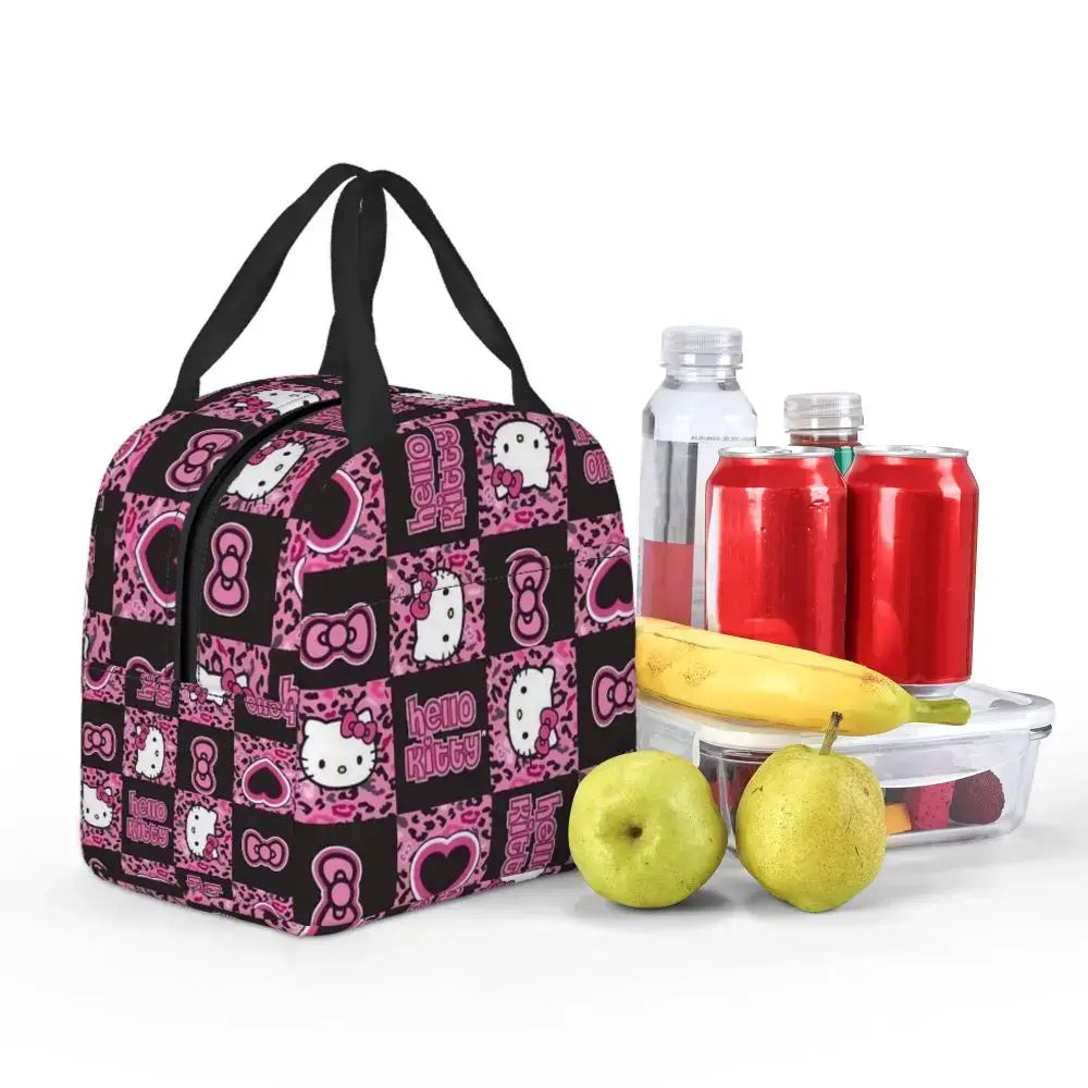 Sacs à lunch isolés Hello Kitty Cartoon Conteneur à lunch haute capacité Sac thermique Boîte à lunch Fourre-tout École Extérieur Fille Garçon