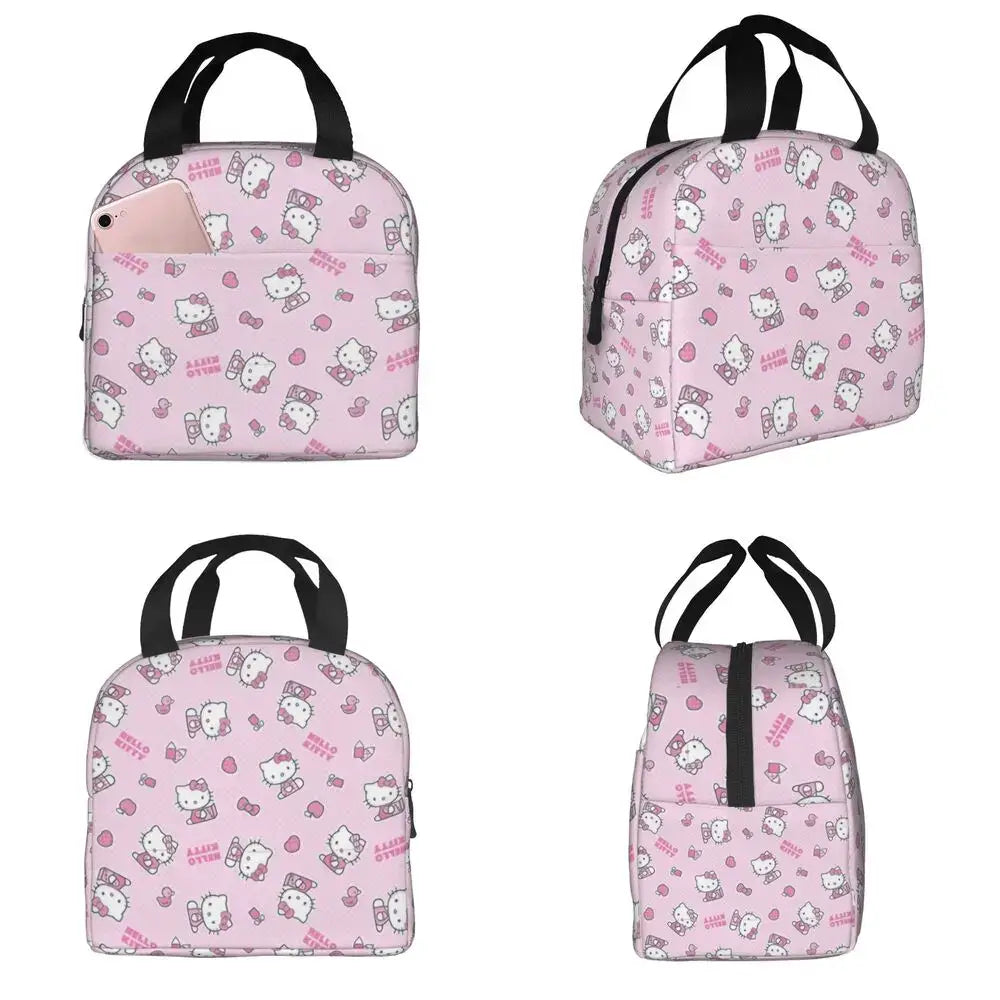 Sacs à lunch isolés Hello Kitty Cartoon Conteneur à lunch haute capacité Sac thermique Boîte à lunch Fourre-tout École Extérieur Fille Garçon