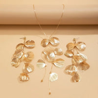 Chic Leaf Charm Necklace Drop Earrings for Women Petal Long Tassel Choker Jewelry Ladies 2024 New Party Gifts