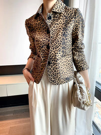 PREMIUM High End Leopard Print Top Layer Fetal Cowhide Women's Blazer Suit Short Single Breasted Genuine Leather Jacket Women