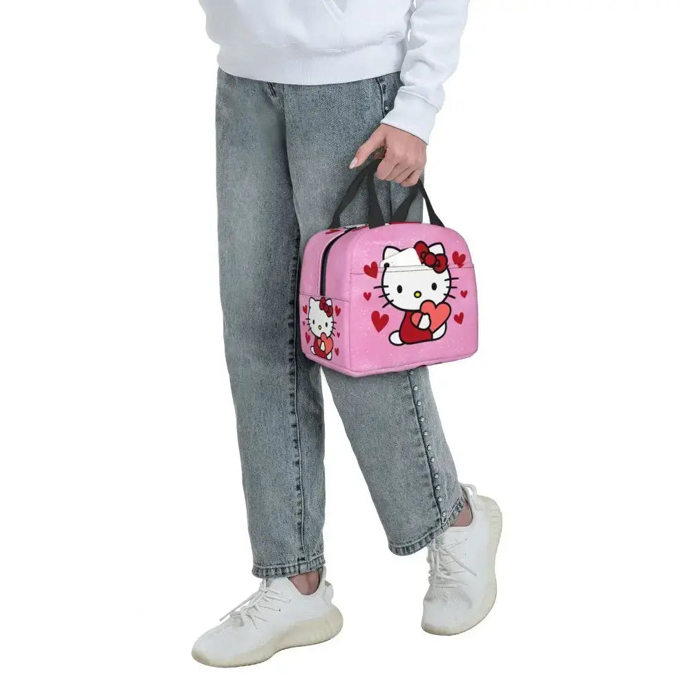 Benutzerdefinierte Hello Kitty Cat Lunchtasche, auslaufsichere Kühltasche, wärmeisoliert, Bento-Box für Frauen und Kinder, Picknick, Reise-Lebensmittel-Tragetaschen